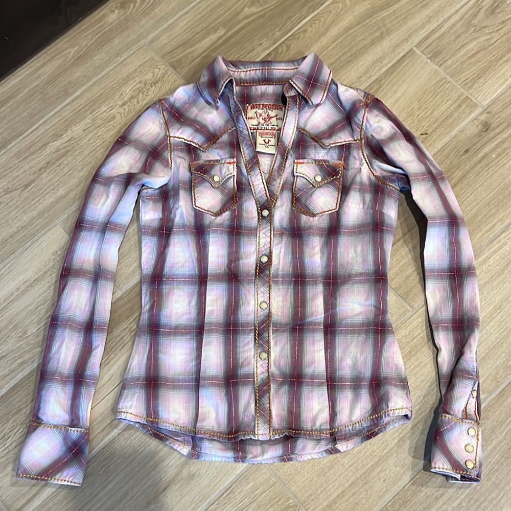 TRUE RELIGION western style plaid shirt XS very cute & sexy